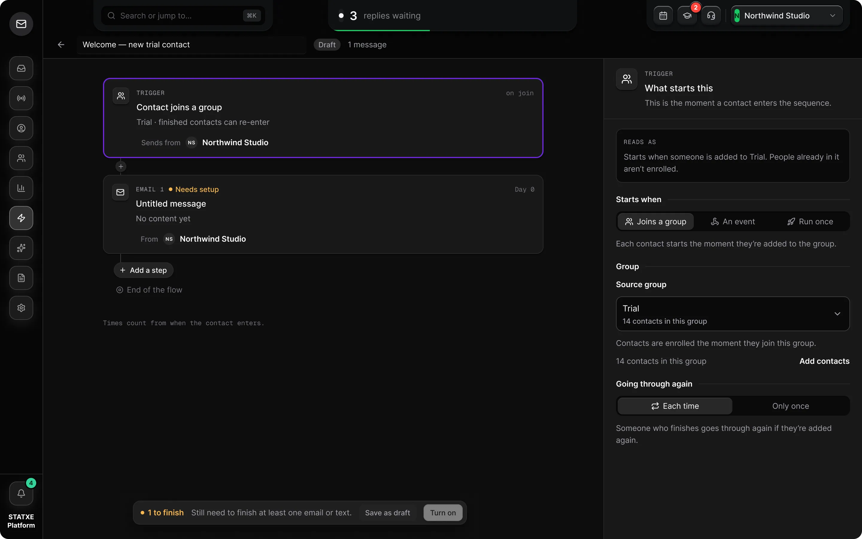 Build an automation — Finish the flow, then turn it on