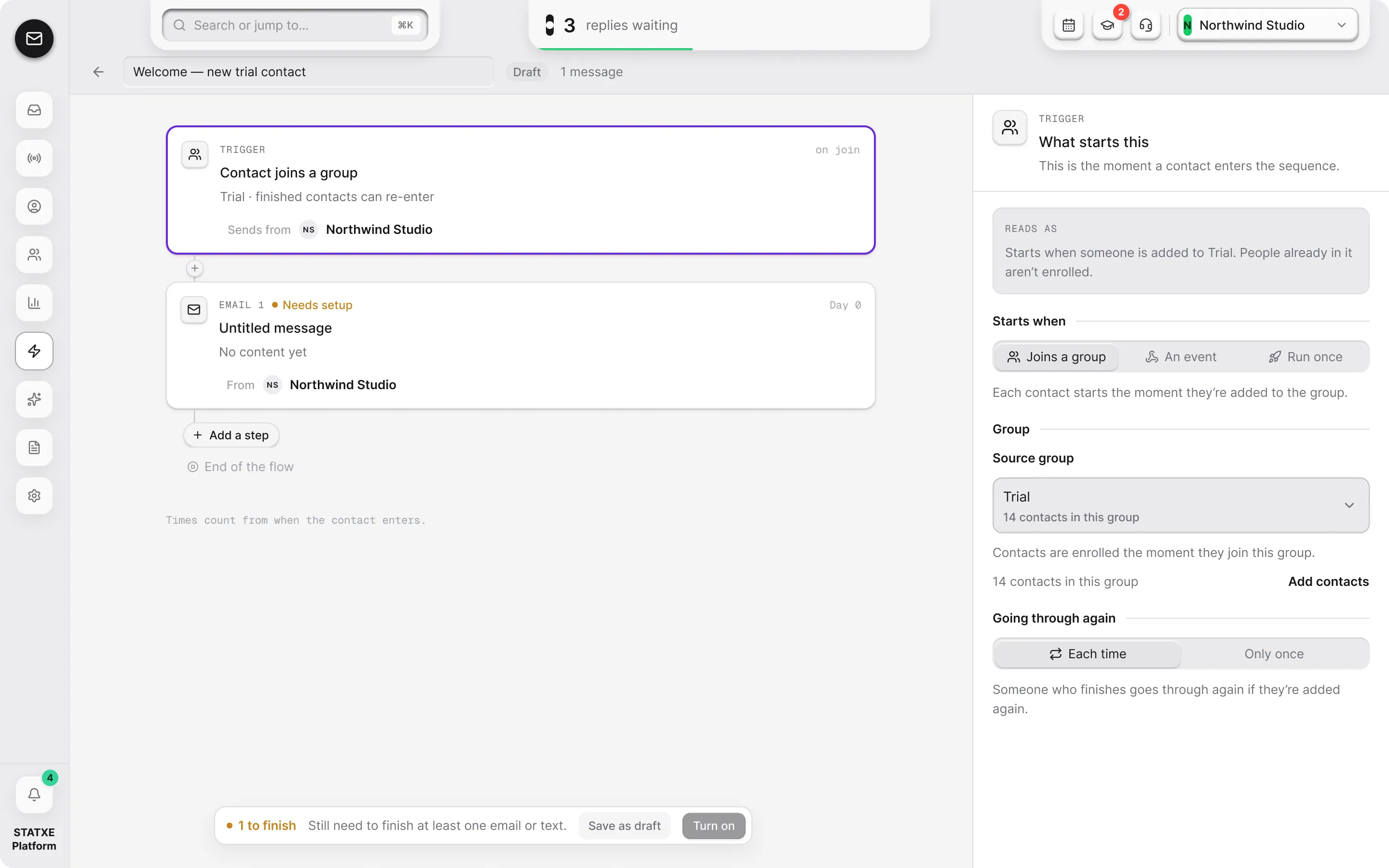 Build an automation — Finish the flow, then turn it on
