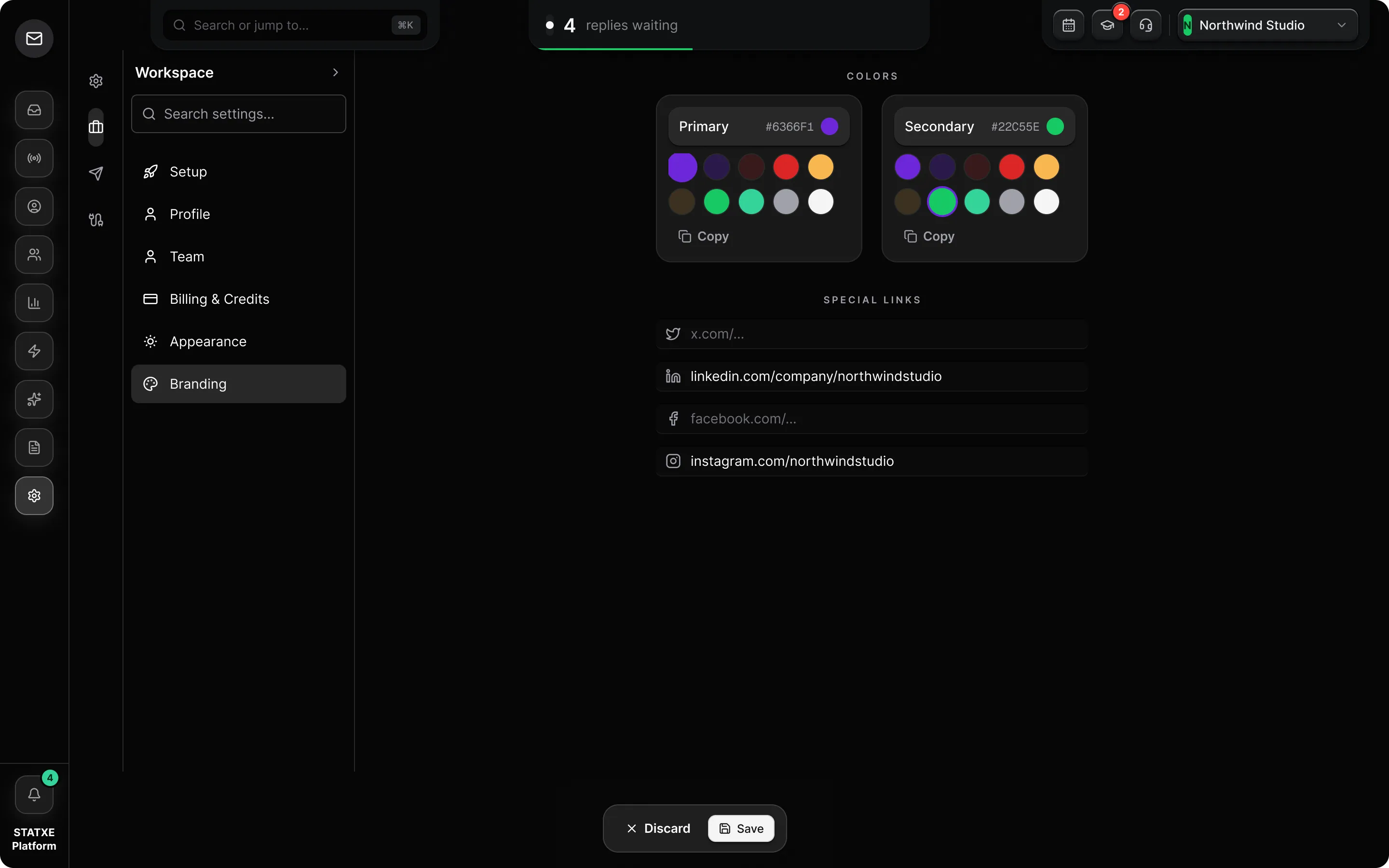 Set your brand — Colours and links