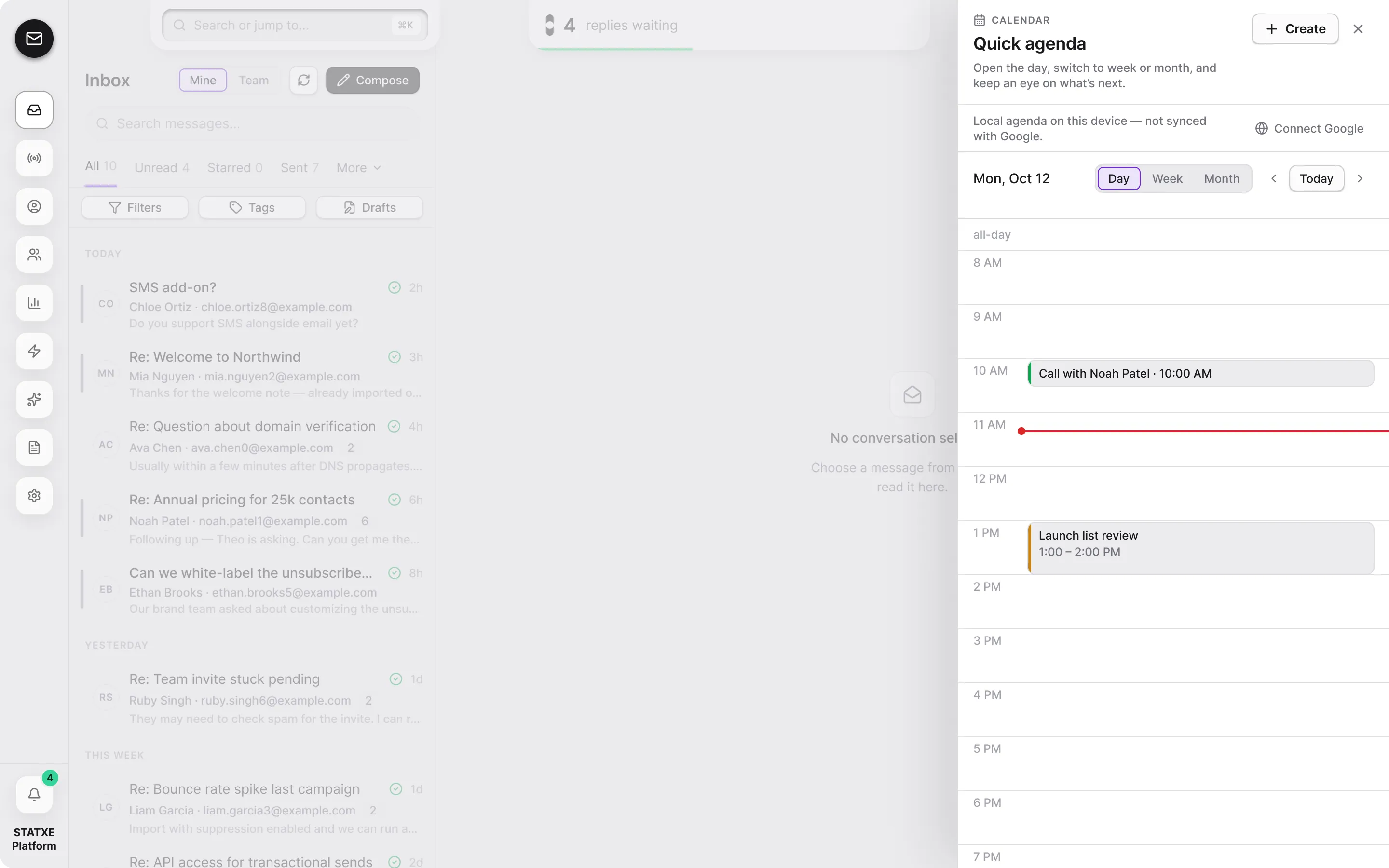 See your calendar from the inbox — Find a time, or add one