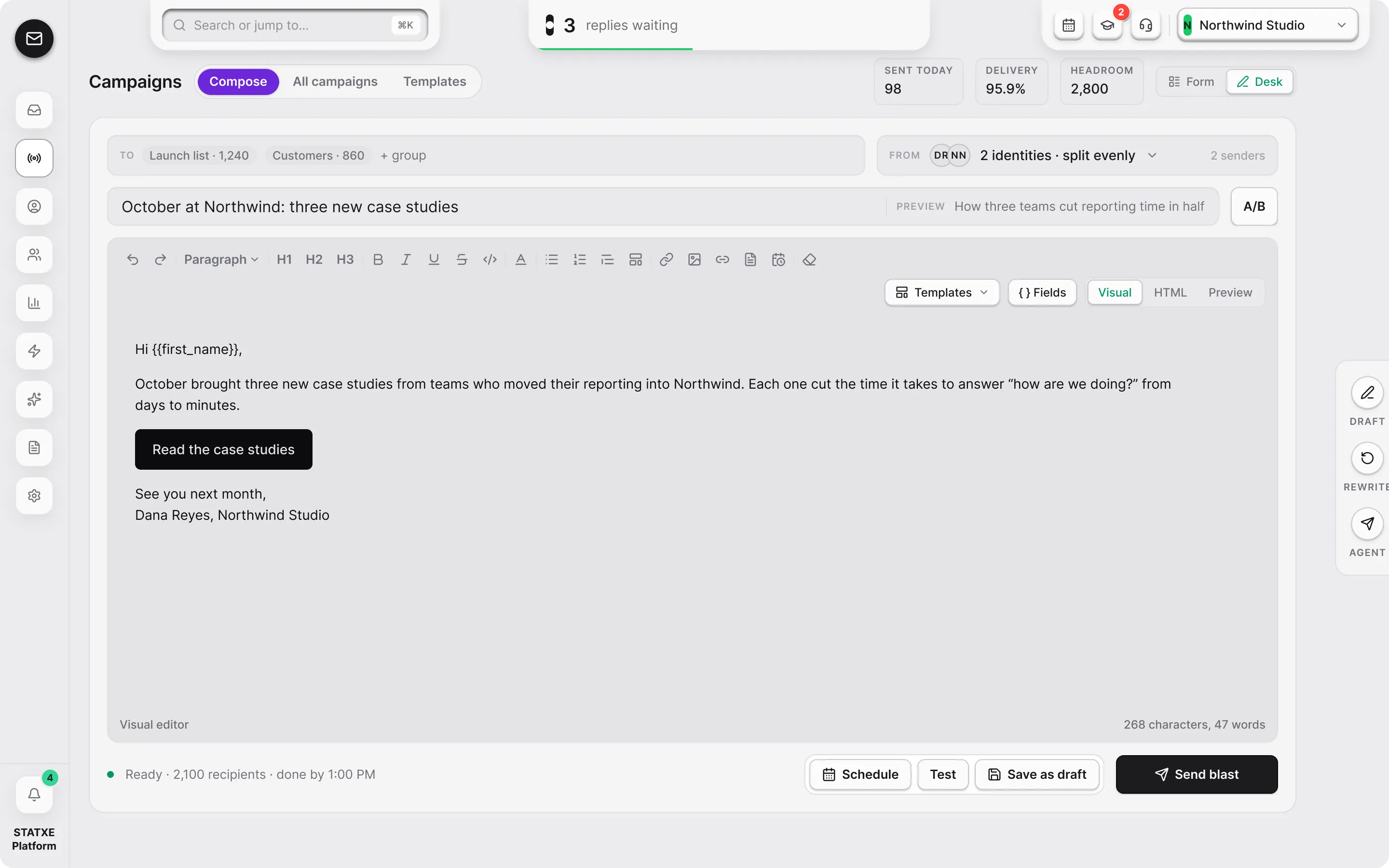 Compose and send a campaign — Write it, test it, send it