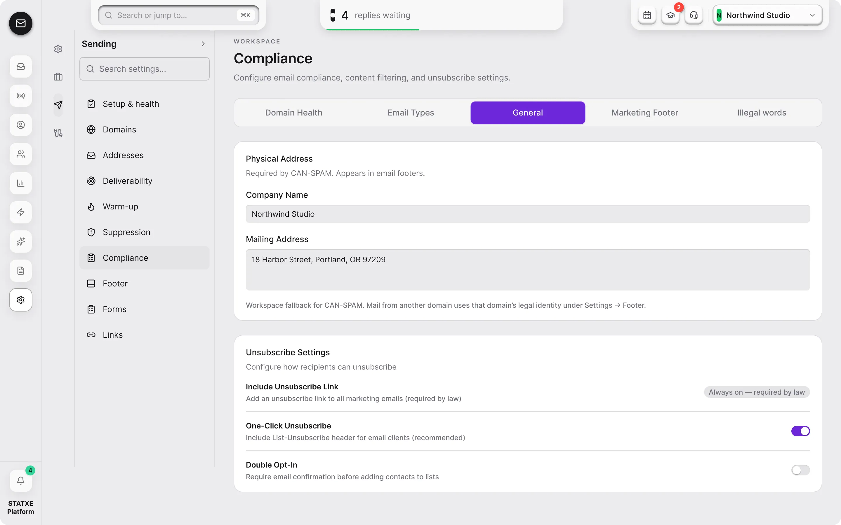 Stay compliant — Address and unsubscribe rules