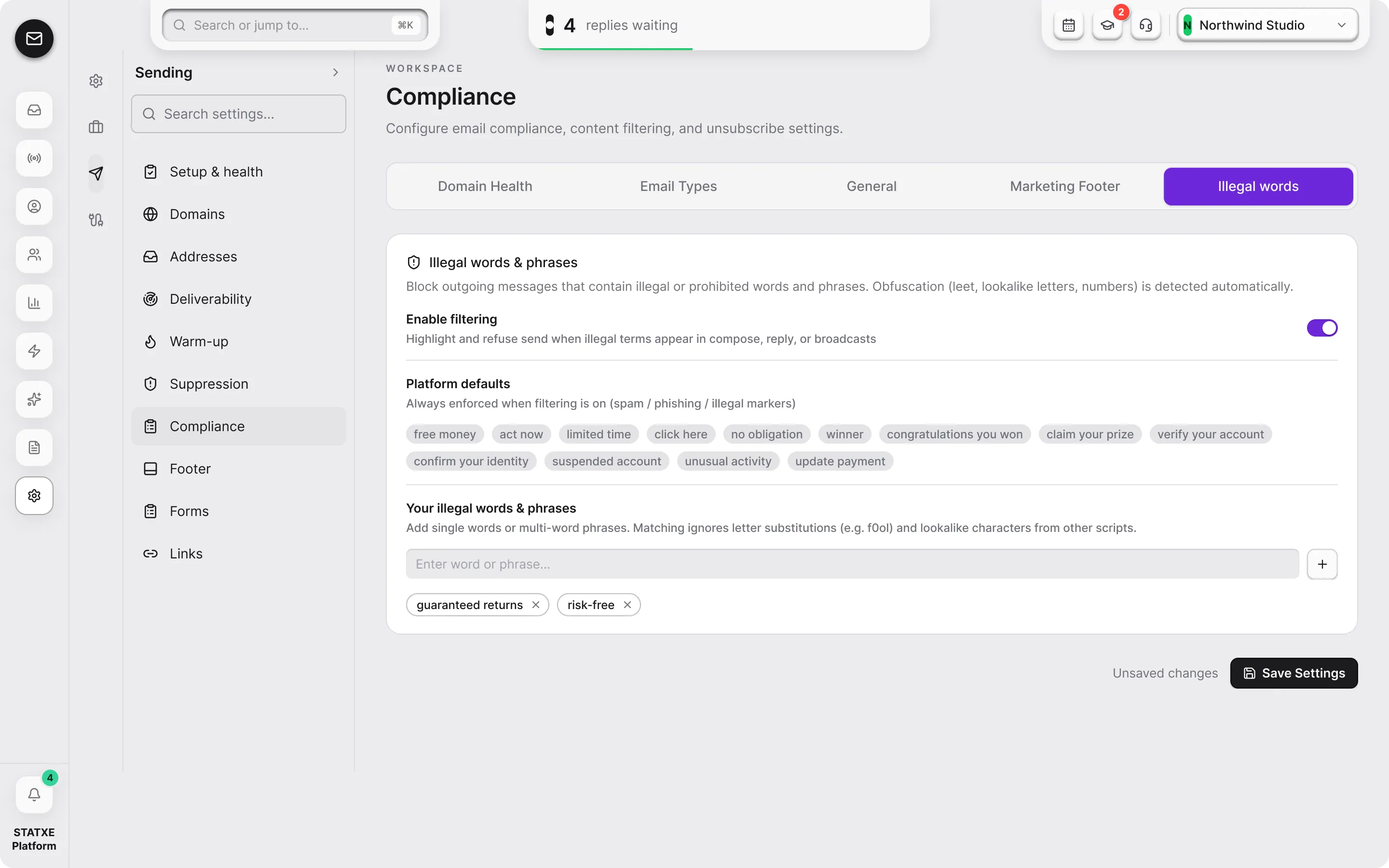 Stay compliant — Block words, then save