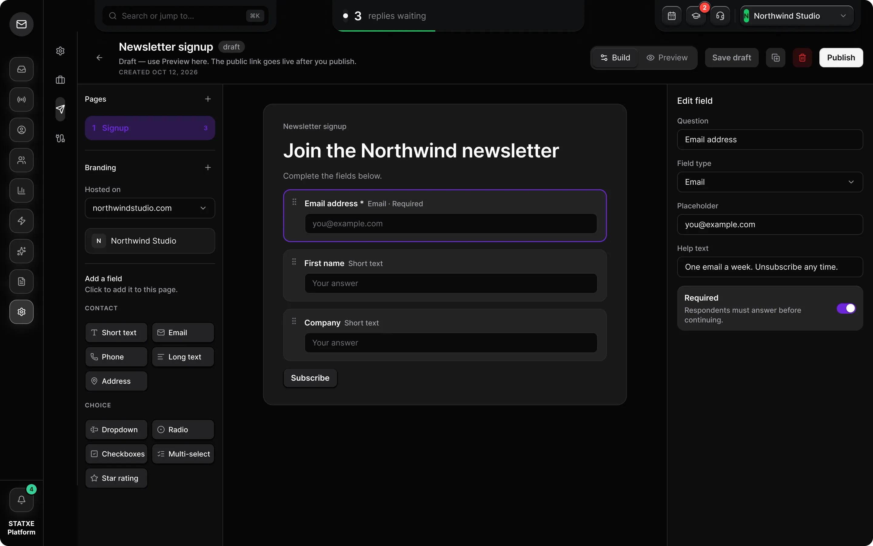 Create a signup form — Build the form