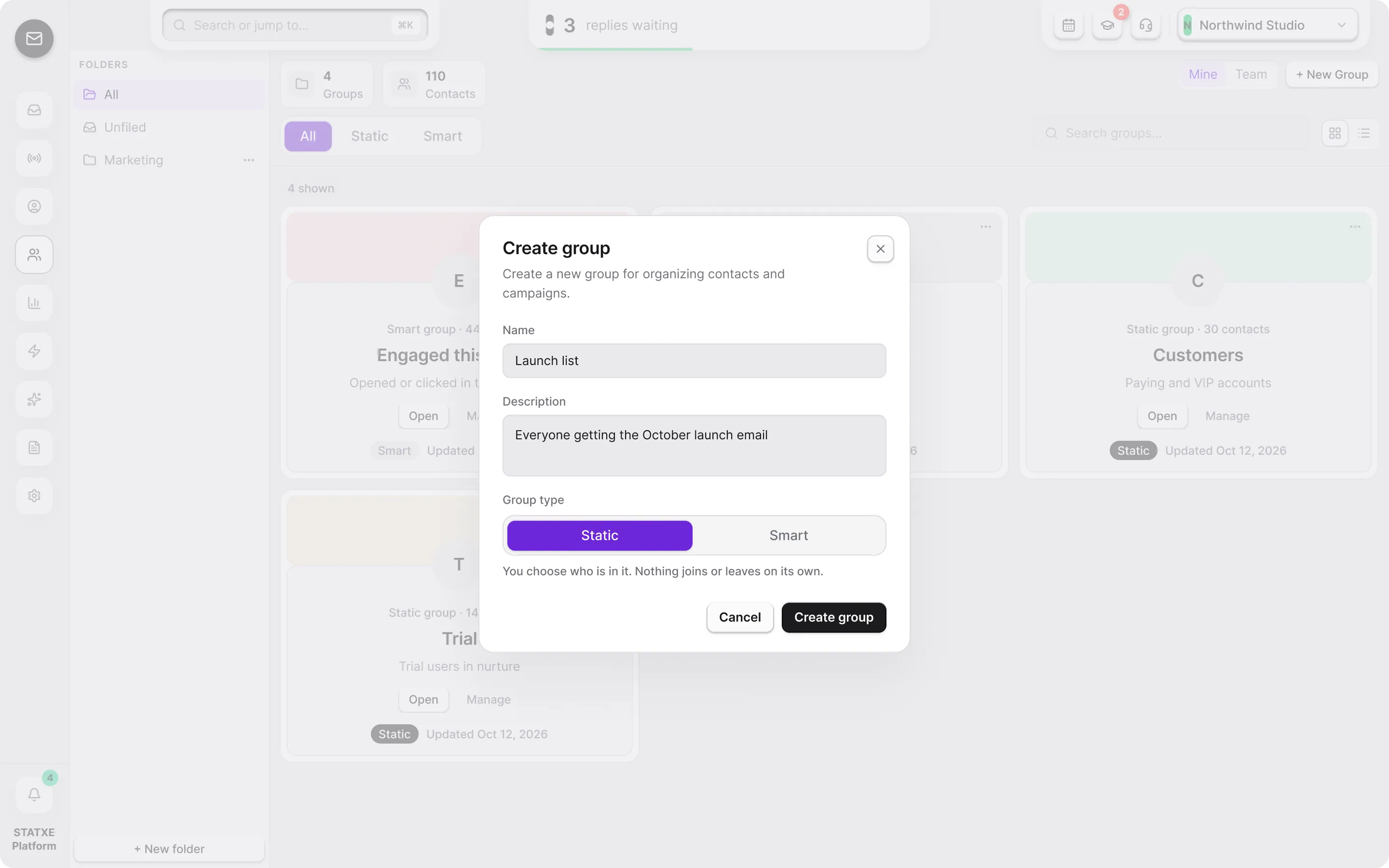 Organise groups — Create a static group