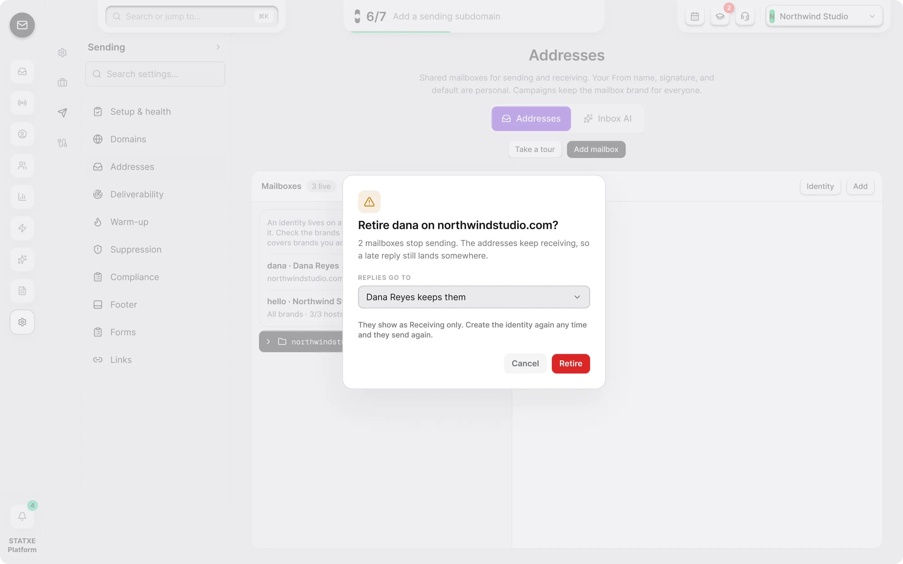 Set up sender identities — Retire it without losing replies