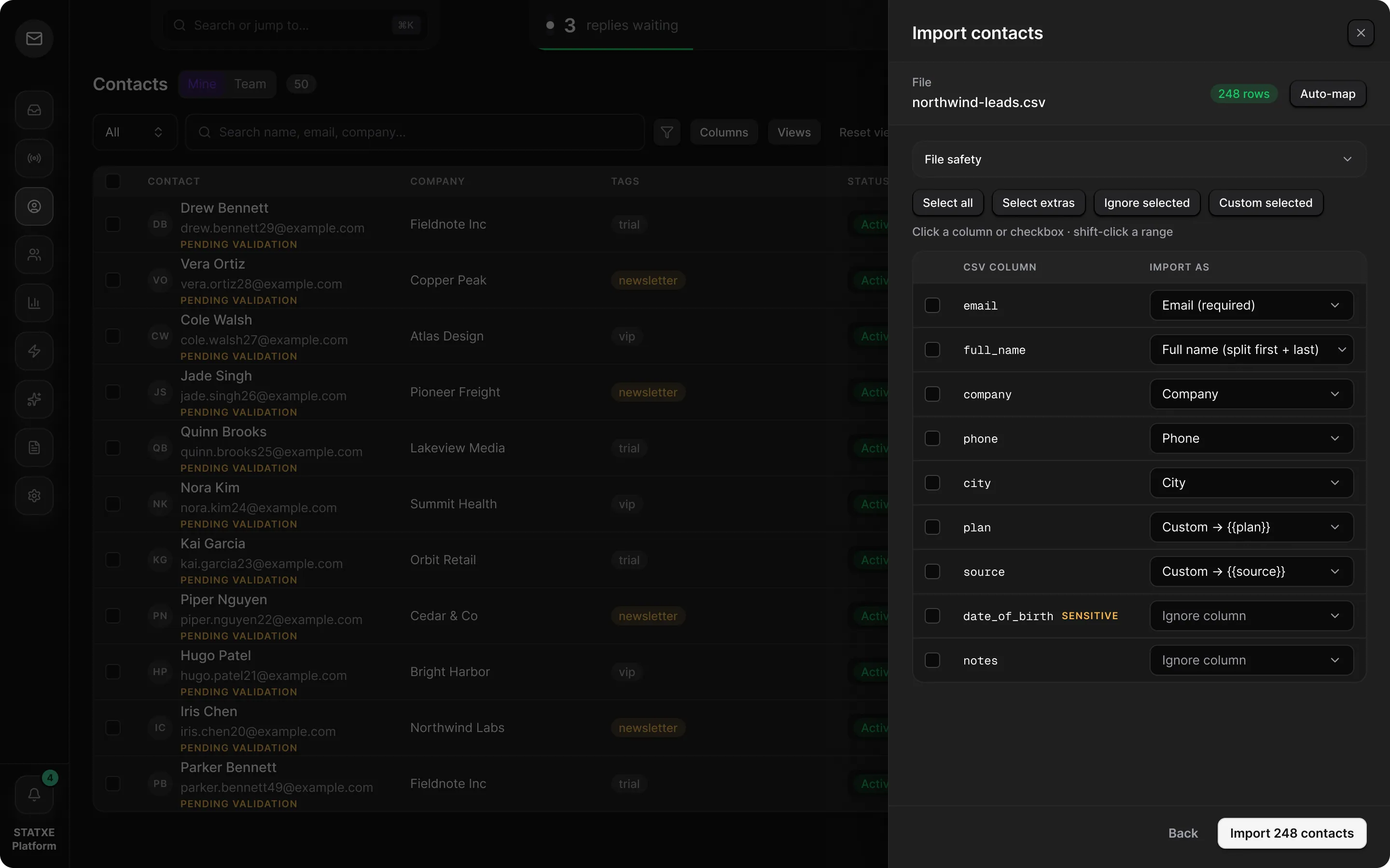 Import a list and fix failed rows — Map the columns