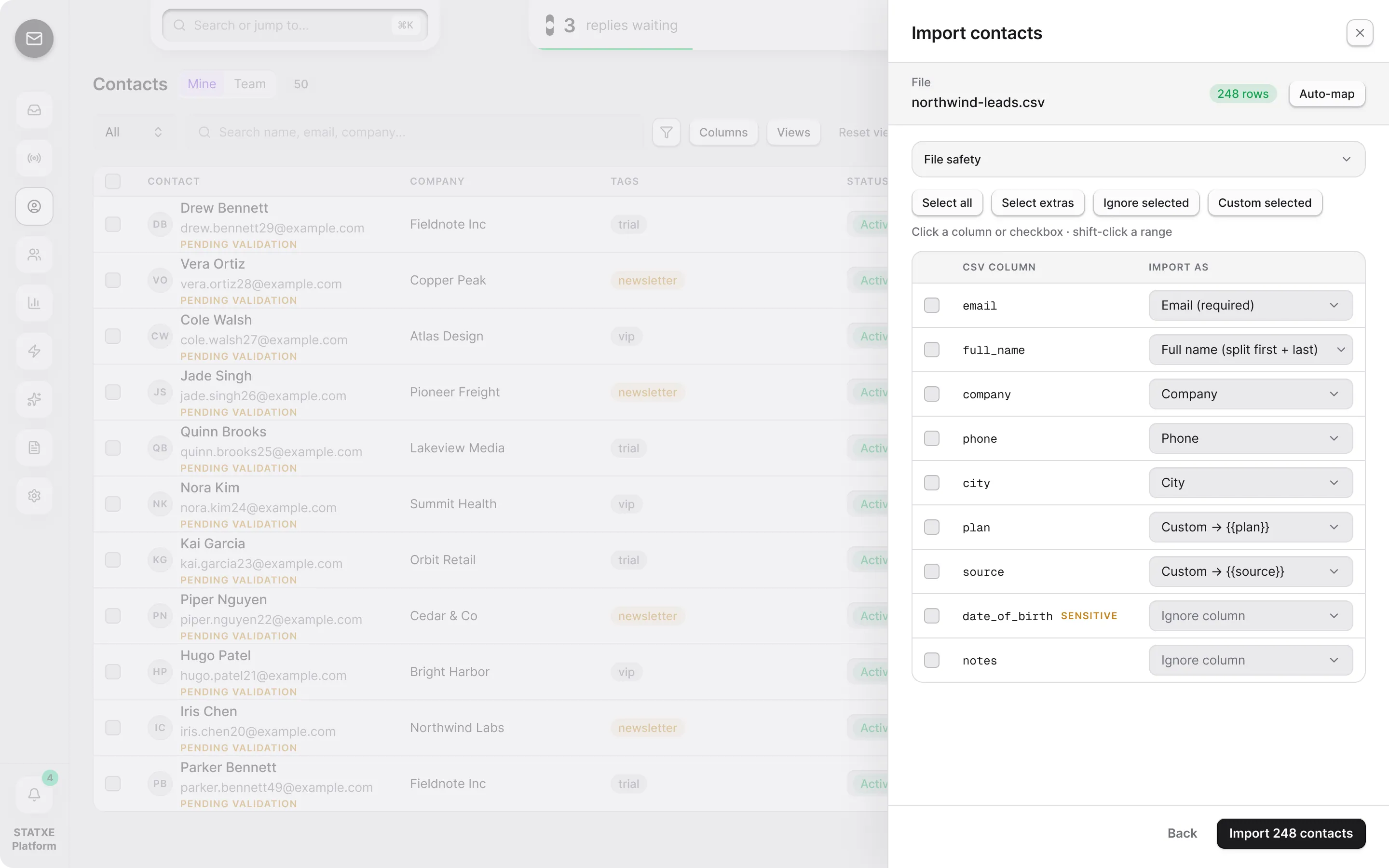Import a list and fix failed rows — Map the columns