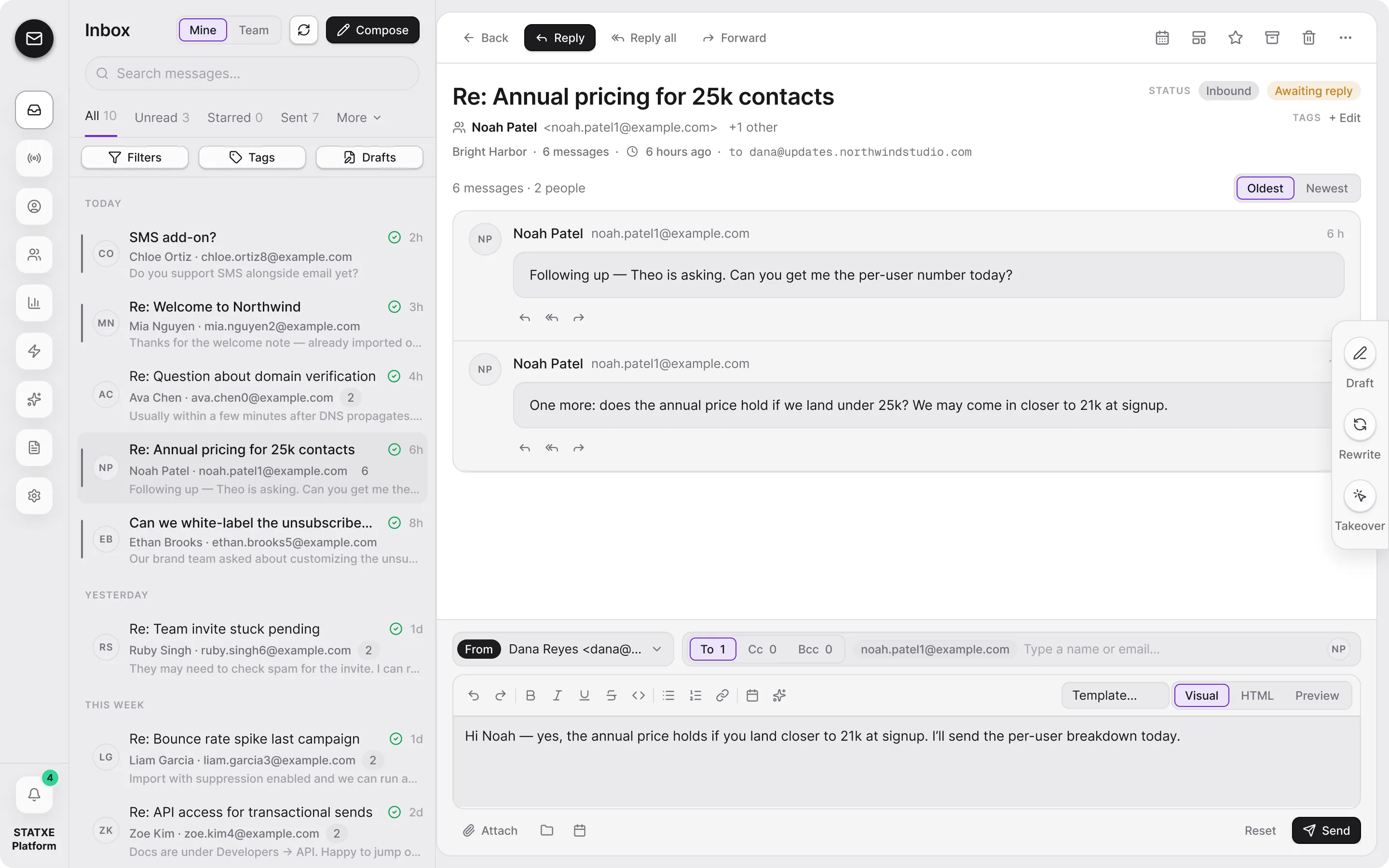 Read and reply in the inbox — Read the thread and reply