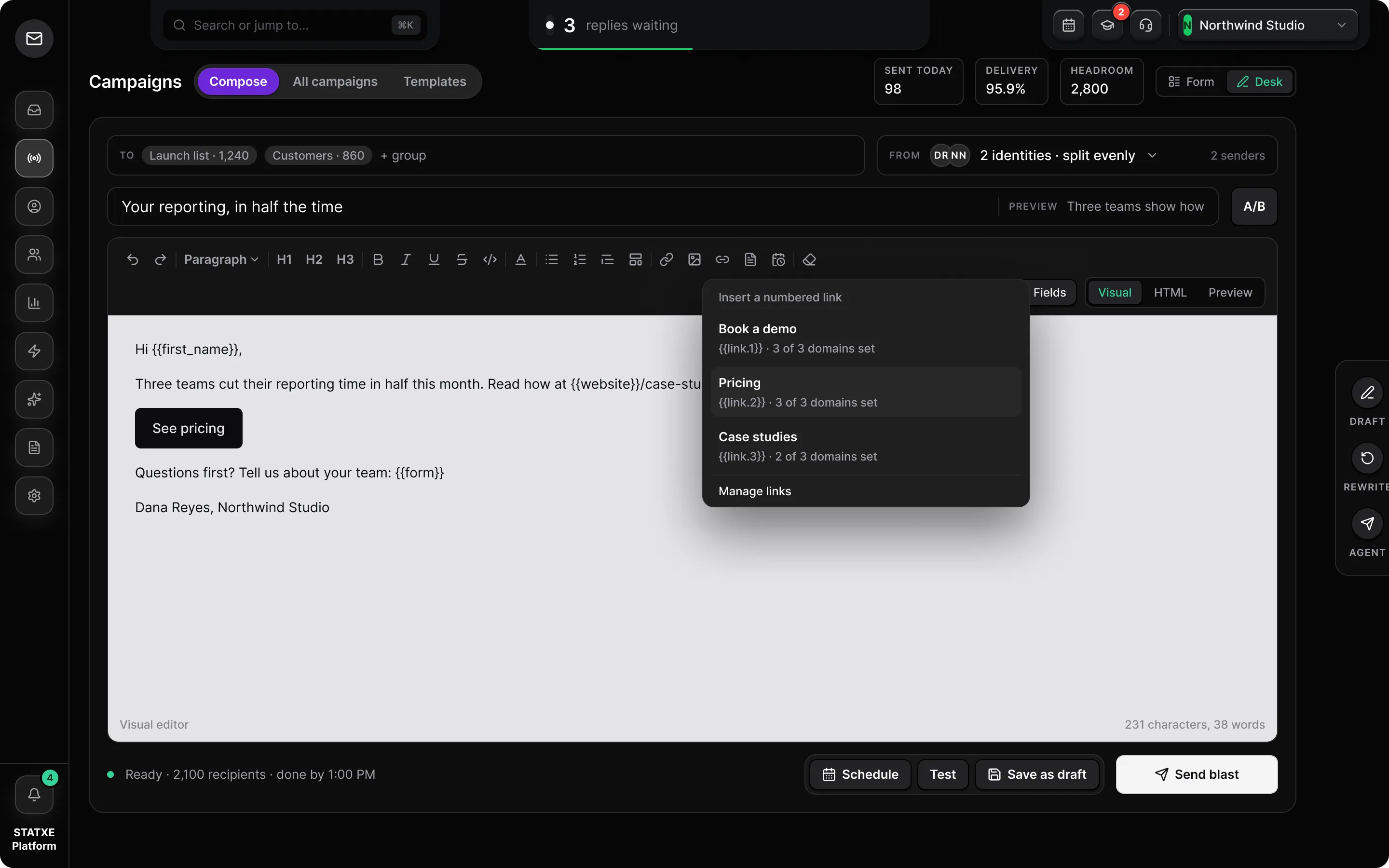 Use website, form and link merge fields — Add a numbered link, then preview