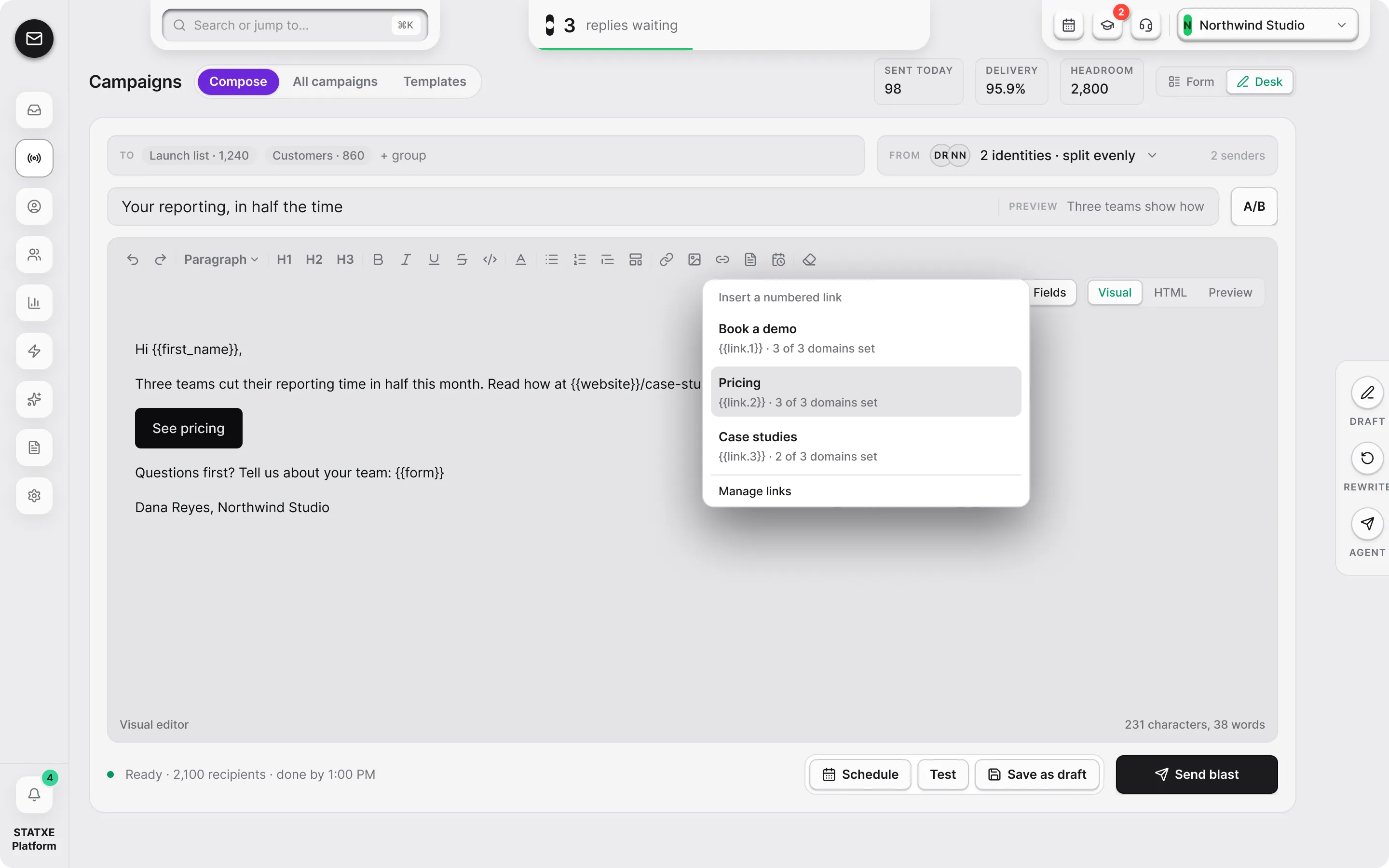 Use website, form and link merge fields — Add a numbered link, then preview