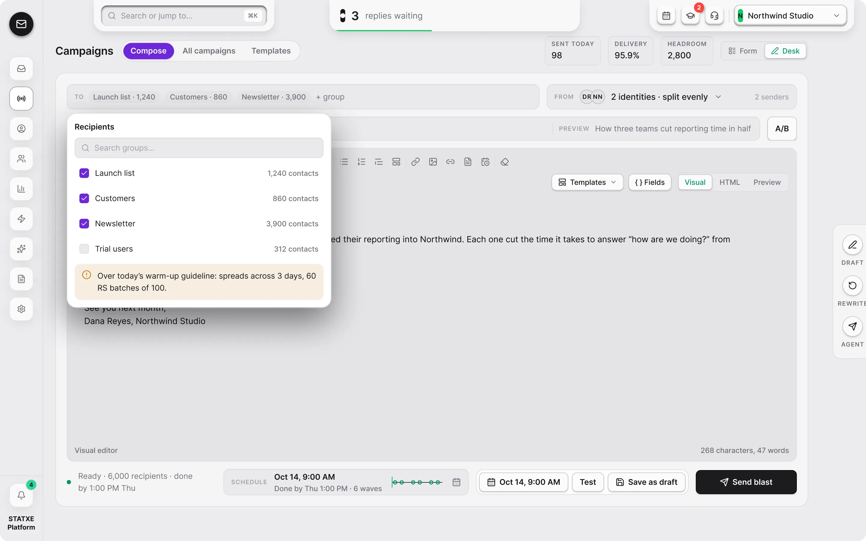 Schedule and spread a send — Read how a big audience spreads