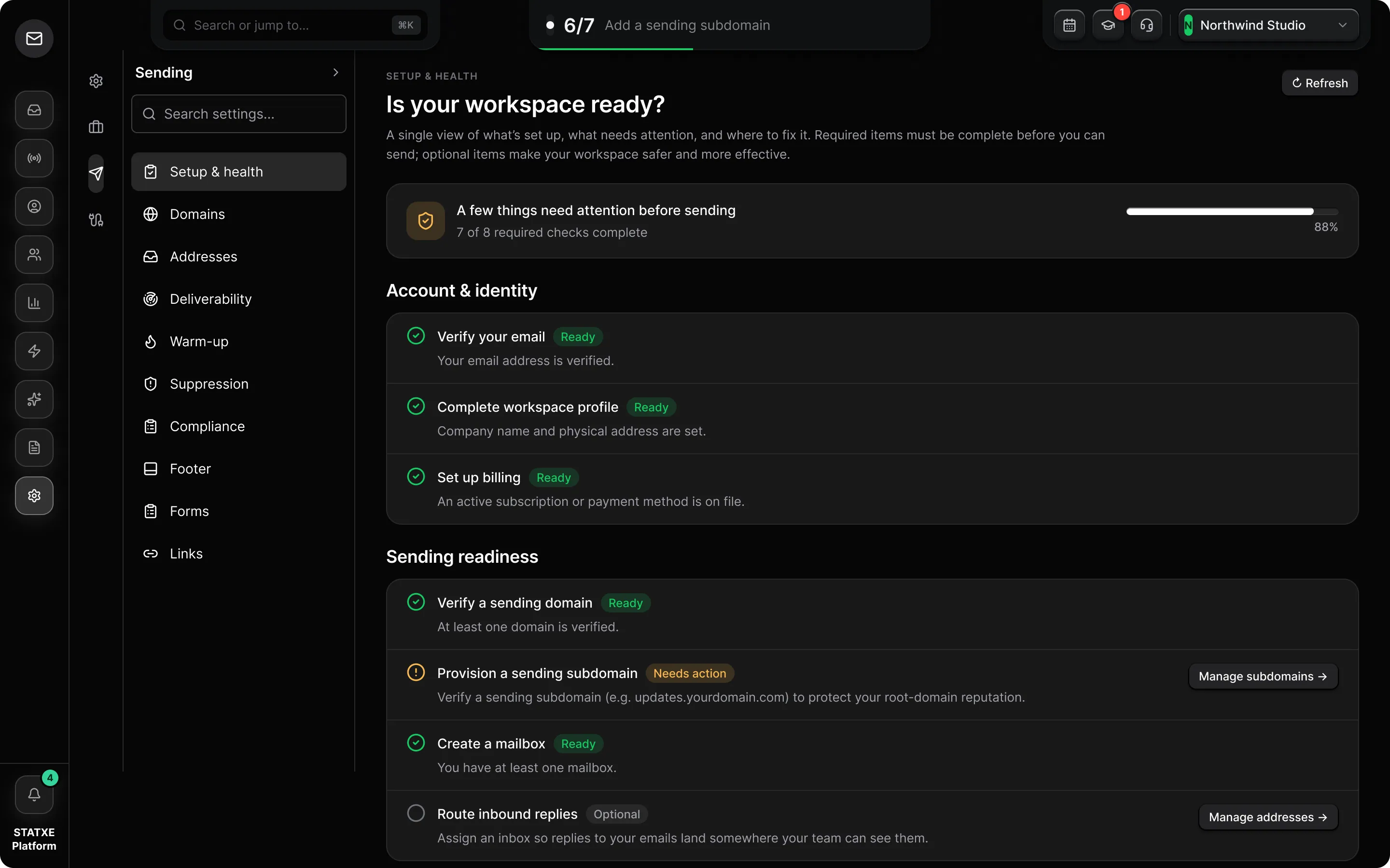 Track what is left to set up — Read Setup & health