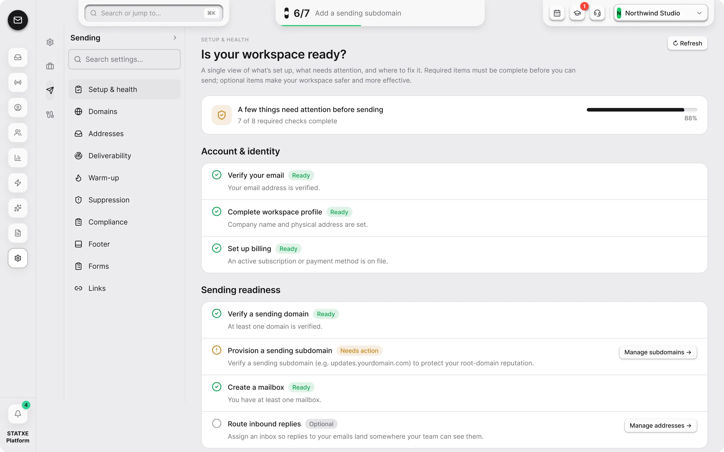 Track what is left to set up — Read Setup & health