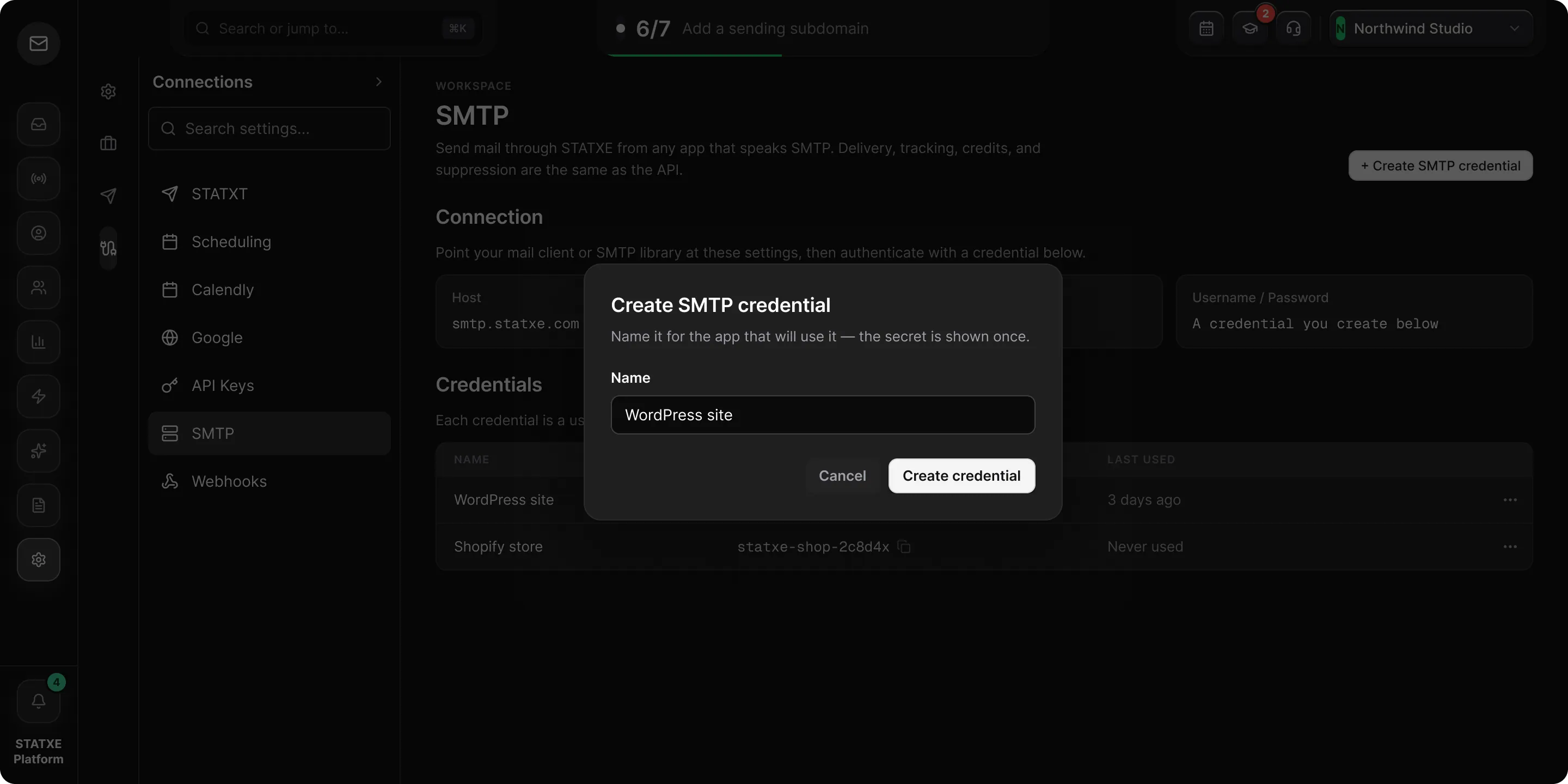 Connect SMTP — Name the credential