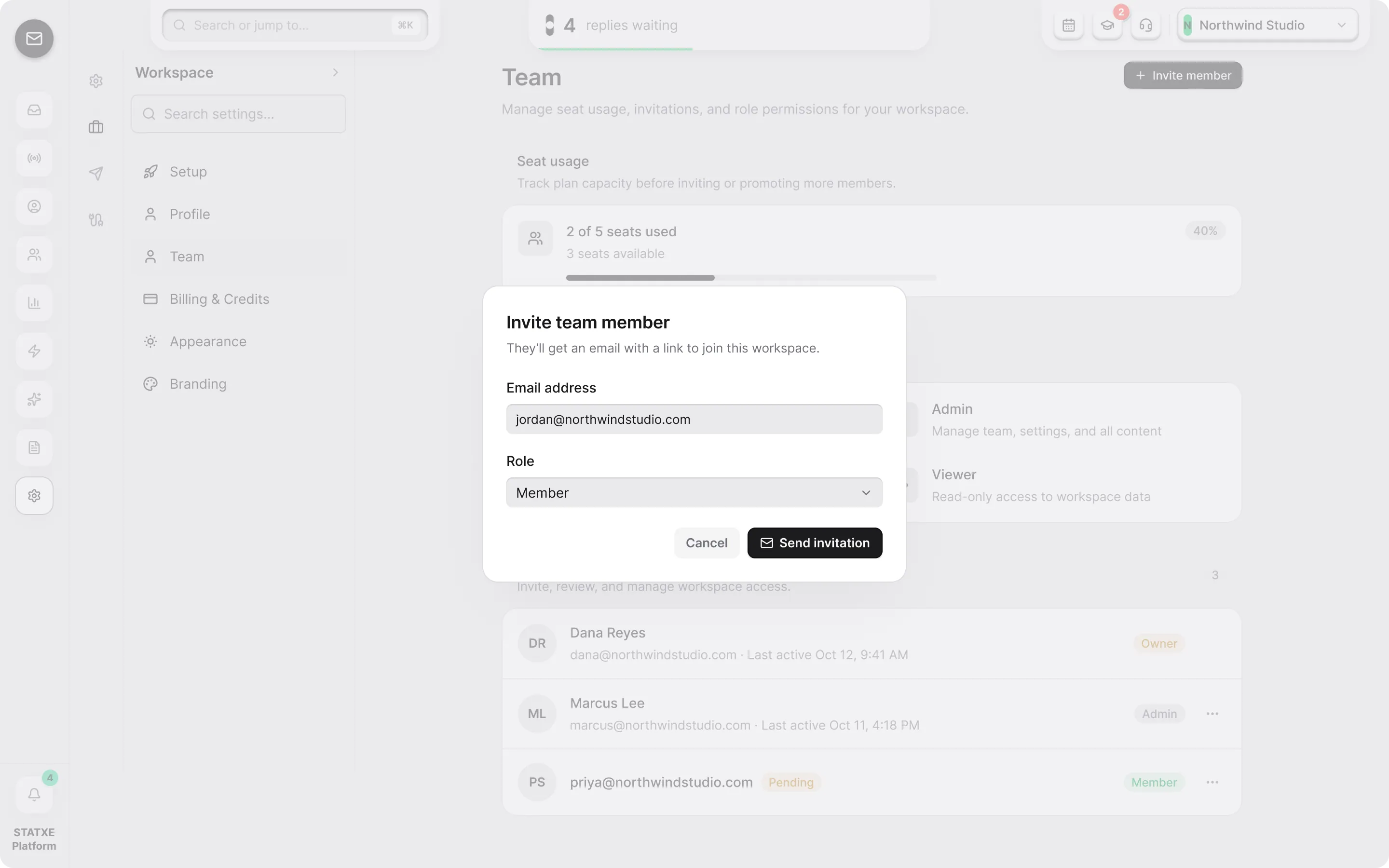 Invite your team — Send the invitation