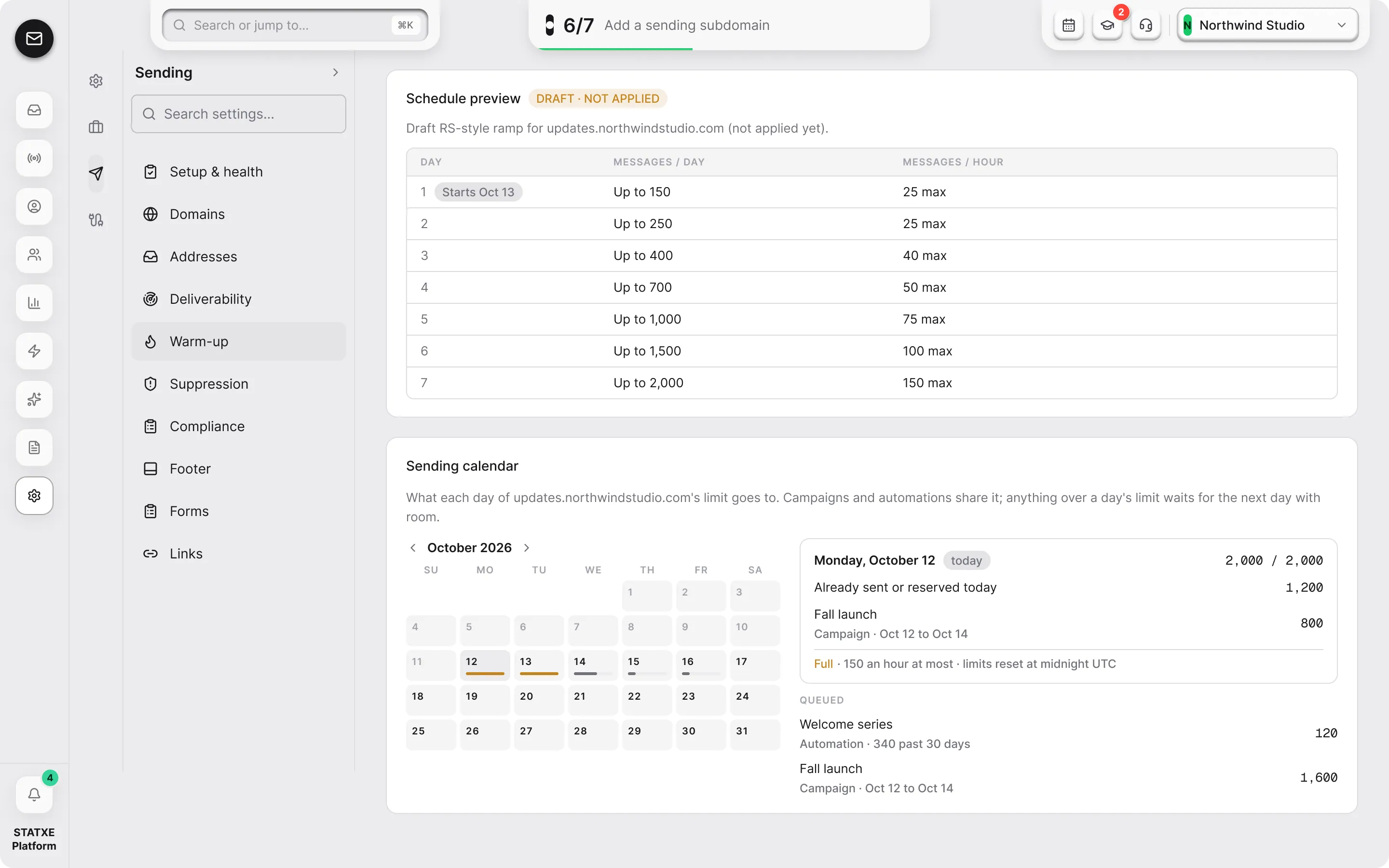 Warm up a new domain — Read the ramp and the sending calendar