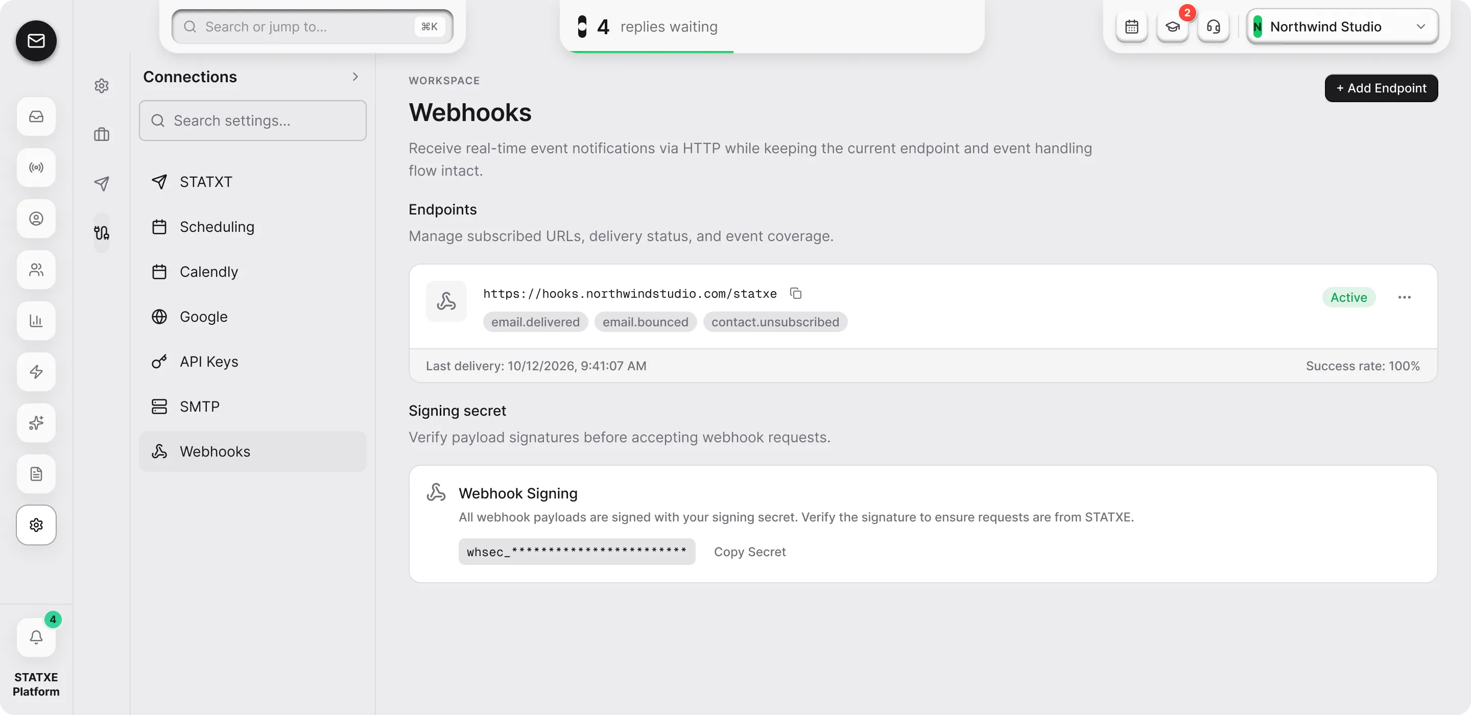 Send events to a webhook — Verify signatures and watch delivery